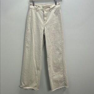 OAT New York Cream High Rise Wide Leg Jeans Raw Hem Womens 4 / 27 Spring